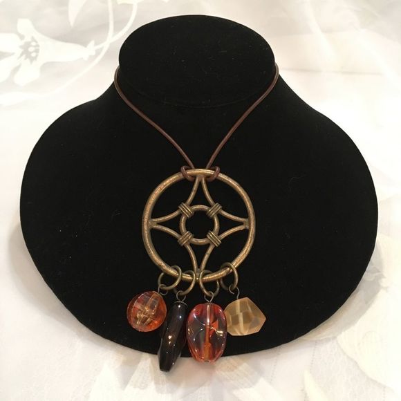Vintage Jewelry - Vintage Gerard Yosca Brass Pendant & Bead Necklace